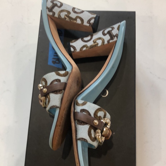 Gucci Shoes Sand Tess S. Cuoio Senna Horse.Bamboo MD/ LIFF sky azure/cocoa sz 8 - Picture 2 of 9